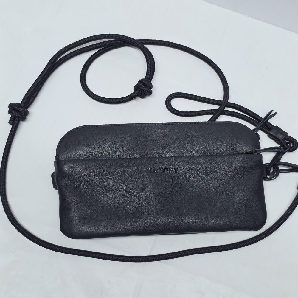 Moment Crossbody Wallet Bag Black Genuine Leather Minimalist Travel Phone Case